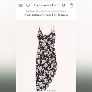 Asymmetrical Cinched Midi Dress - black print floral